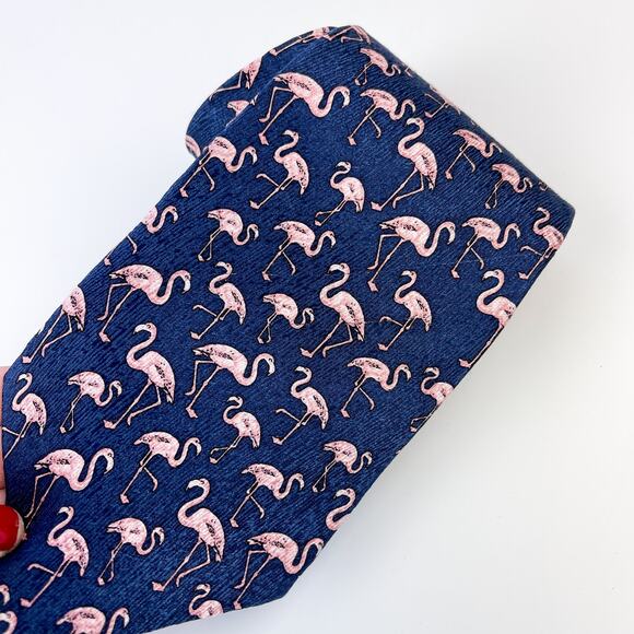 Tropicals by Tango 100% Silk Neck Tie Blue Pink Flamingos - Picture 1 of 6